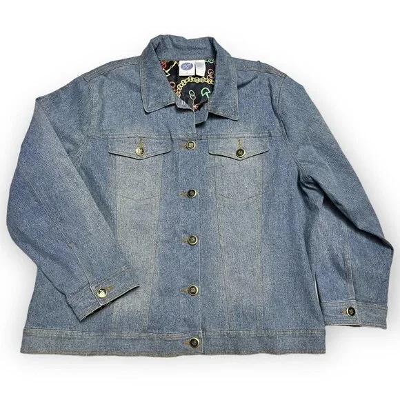 Vintage 90s Diane Gilman DG2 Designer Denim Jean Jacket - Womens XL - Picture 2 of 4